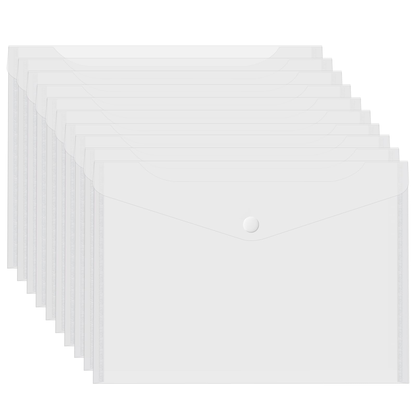 Binditek Clear Plastic Wallets, Popper Closure, A4 Size, 10 Pack