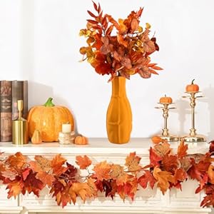 5Pcs Faux Fall Winter Oka Leaves Stems Floral Arrangements for Vases 23 Autumn Foliage Flowers Artificial for Decoration Thanksgiving Harvest Picks Branches Fall Decor Yellow Orange