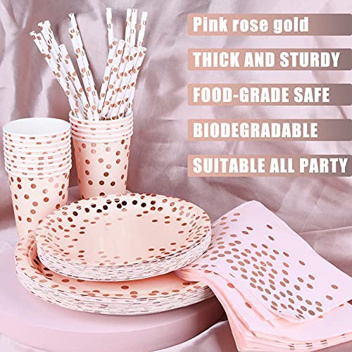 Set Stoviglie Festa Oro Rosa - 125 Pezzi Per 25 Ospiti, Tema Fiori Hawaiani Per Compleanni E Matrimoni
