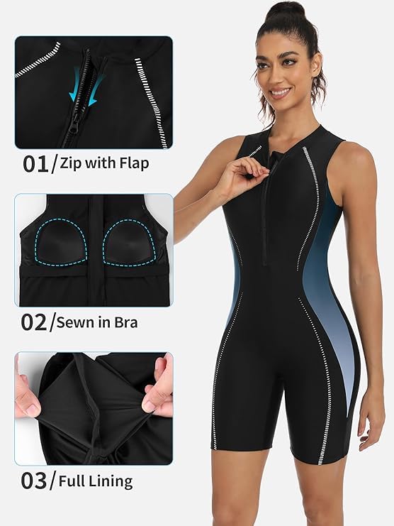 Charmo Maillot de bain une pièce athlétique pour femme avec fermeture éclair sur le devant et maillot de bain rembourré