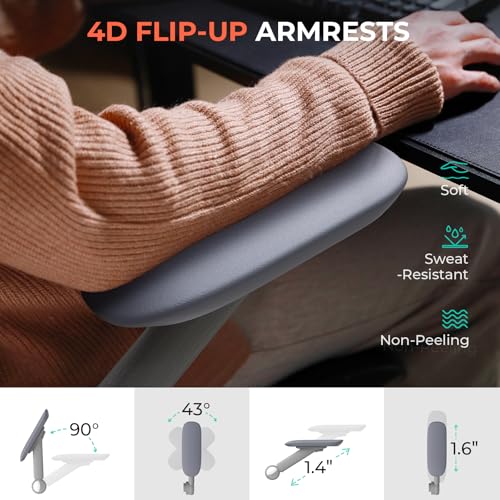 Image of CAPOT Ergonomic Mesh Office Chair, Adjustable Lumbar High Back Desk Chair 400lbs, 4D Flip-up Arms, 3 Tilt Backrest, 3D Headrest, PU Wheels, Swivel Rolling Computer Seating for Long Desk Work - Grey