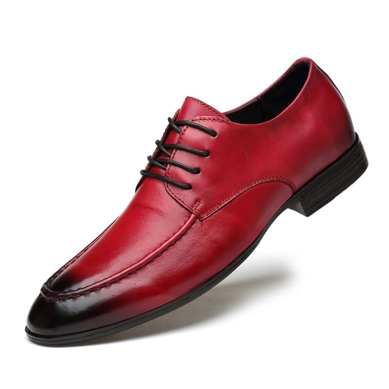 Oxford Shoes for Men Lace Up Pointed Burnished Toe Apron Toe Leather Derby Shoes Low Top Block Heel Rubber Sole Resistant Non Slip Prom2