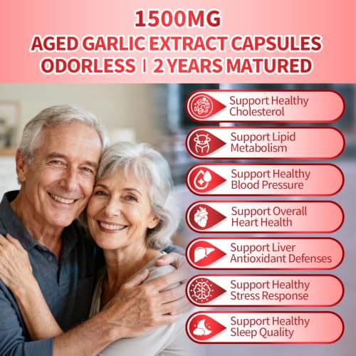 Image of VivoNu Odorless Aged Garlic Extract,1500mg per Serving, 240 Capsules | Cholesterol*,Lipid* & Liver* Support | 5-in-1 Formula with Bergamot,Lecithin,Nattokinase,L-Theanine | Organic, NON-GMO