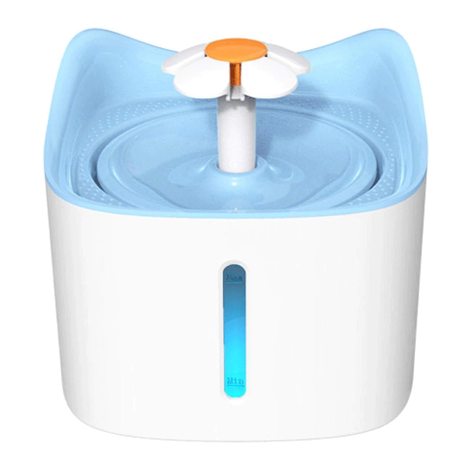 1.8L Automatic Cat Water Fountain w/Led Night Light and Level Window Ultra-Quiet Flower Style Pet Drinking for Cats and Small Dogs(Blue)