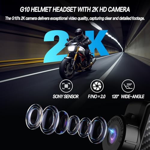 Image of TNICER Motorcycle Bluetooth Headset with Camera G10 Motorcycle Camera with EIS Helmet Bluetooth Headset 8-Way 1000m WiFi Recording Intercom with 64G Card