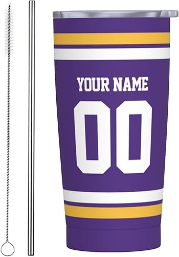 Vaso de Minnesota, vaso aislado personalizado con número de nombre, vasos de fútbol personalizados con pajita, taza de viaje personalizada para