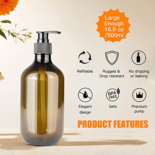 2-Pack-Refillable-Soap-Dispenser-500ml-Premium-Plastic-Pump-Bottle-Dispenser-Pump-Bottles-Use-for-Kitchen-Hand-Soap-Dispenser-Shower-Soap-Dispenser-for-Bathroom-Tea-Brown