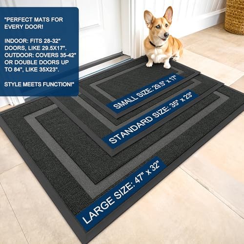 OLANLY Front Door Mat Indoor Outdoor Entrance, Waterproof All-Season, All-Weather Doormat, Sturdy Natural Rubber, Fade Resistant, Low Profile, Easy Clean Patio Porch Entryway Mat, 29.5x17, Black — view 2