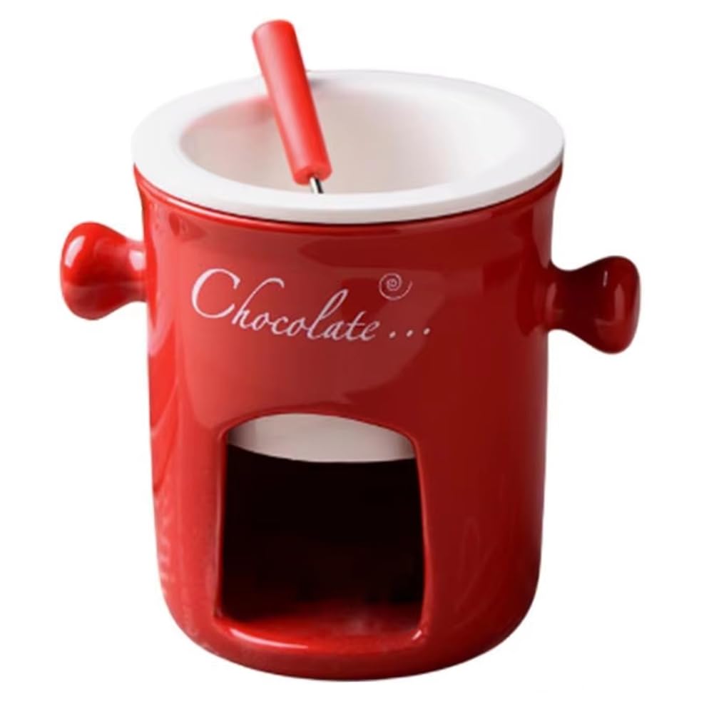 CTRLZS Fondue Mug Ceramic Chocolate Melting Fondue Pot Chocolate Fondue Mugs Snack Candy Chocolate Melter Pot Red
