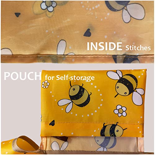 Happyheidi Reusable Shopping Bags Grocery Totes Foldable Washable, Long Handles, Fold-Up Pouch,Beach Gym Travel, Cute Cats Blue 2 Pack #TOP2