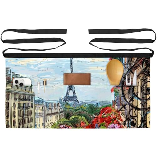 Lot de 3 tabliers courts de chef à 3 poches pour cuisine et bistrot