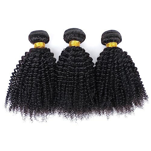 DaiMer Mongolian 4B 4C Afro Kinky Curly 100% Human Hair 3 Bundles Unprocessed Virgin Hair Weave Double Weft Big Hair for African Women Natural Color (14/14/14 Inch) - Image 3