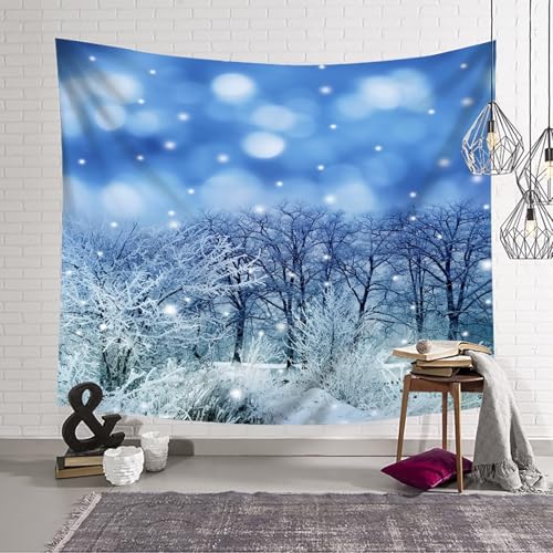 Tenture murale paysage de neige bleu clair 150x150cm en polyester - 5