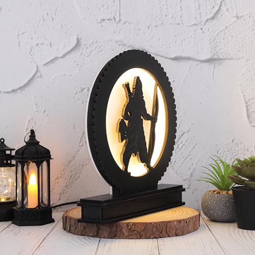Image of Sacred Shri LED Ram Backlit Lamp - MDF Wooden & Acrylic Illuminated Table Light With Power Adapter, 8.25 inch Spiritual Indian Epic Decor