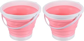 PATIKIL 3L Collapsible Bucket, 2 Pack Portable Folding Beach Bucket Plastic Outdoor Pail for Camping Fishing Car Washing, Pink