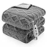 HobbyLane Elektrichsche Heizdecke mit Abschaltautomatik, Heizdecke Wärmede 200x180cm, 6 Heizstufen, 10 Stunden Timer, Kuschlige Decke Geschenke Für Frauen, Überhitzungsschutz, Waschbar, Grau