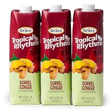 Grace Tropical Rhythms Sorrel Ginger Jamaican Fruit Juice 1 Liter 33.8oz - 3 Cartons - Authentic Jamaican Ginger Juice Pure Drink