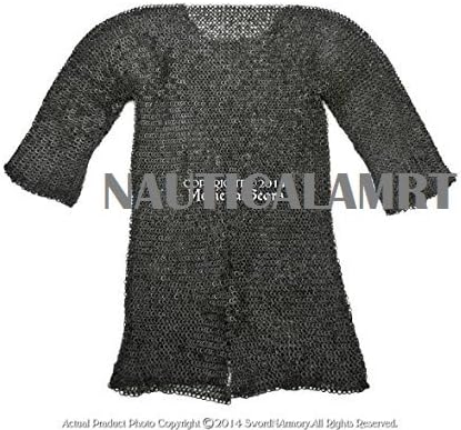 Black Large Size Hauberk Round Ring Riveted Medieval Chainmail Shirt LARP