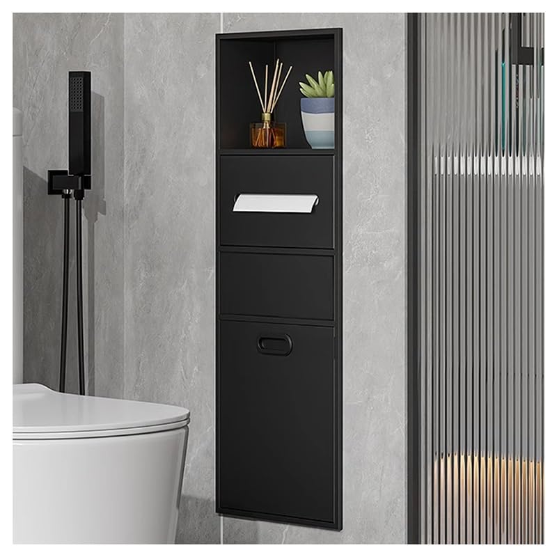 Niche Salle de Bain Encastrable avec Étagère et Poubelle en Acier Inoxydable 30x86cm