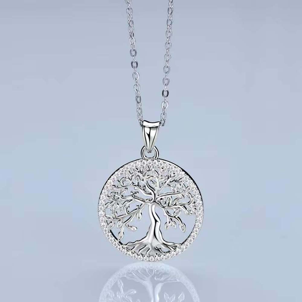 Funkelnde Moissanit Lebensbaum Halskette Sterling Silber für Frauen Schmuck Geschenke Tochter Mama