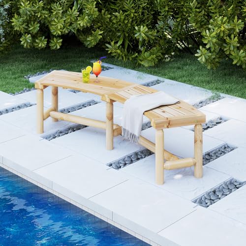 GOPLUS Banc Jardin Extérieur, Banc Courbé Angle en Bois pour 2-3 Personnes avec Siège à Lattes, Capacité 360 kg, sans Dossier pour Balcon Salon Jardin,...