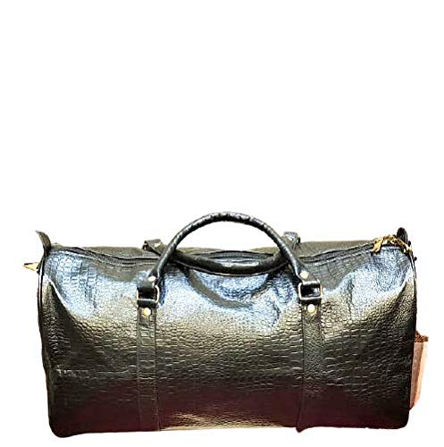 Jim Parry Handmade Leather Unisex Duffel Bag(Black) Large Size | Leather Gym Bag Large Travel Tote | Dimension -:LxWxH: 21x10x11 (inches) (Black)