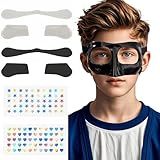 WALKEREN WR01A Kids Nose Guard for Broken Nose Girls Boys Adjustable Basketball Soccer Sports Face Mask with Foam Padding and Stickers for Youth Teens (All Black)
