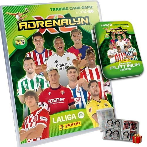 Megapack Adrenalyn 2024-2025 | Álbum Premium Panini | Achivador mini de Regalo para cartas repetidas | Edición Exclusiva Liga Santander | (Álbum+POCKET BOX Platinum)