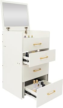 3-in-1 Makeup Vanity Desk with Mirror & Stool, Compact Dressing Table with 3 Storage Drawers, White Small Makeup Desk with Glass Top for Bedroom, 19.69 Inch Space-Saving Vanity Set, Easy Assembly