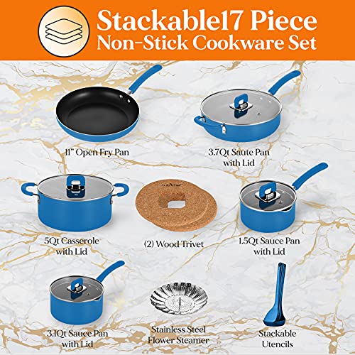 Image of NutriChef 5-Piece Ceramic Frying Pans Set - Nonstick Skillet Set with Wok, Grill, Fry & Fish Pans - Compatible with Induction & All Cooktops - Cool-Touch Handles, Dark Purple
