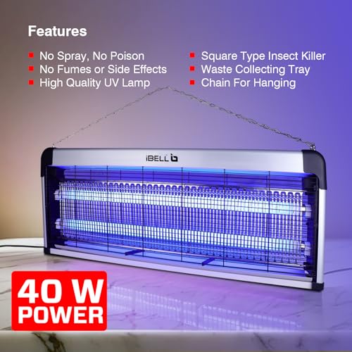 Image of IBELL 202IK Insect Killer Machine 40W Bug Zapper, Energy Saving, Aluminium Body & UV Bulbs, Fly Catcher for Home, Hotels & Offices, Insect Control (Grey)