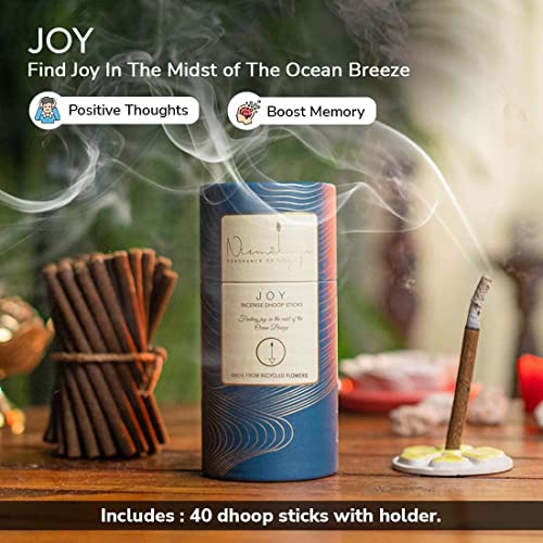 Image of Nirmalaya Premium Joy & Zen Bambooless Dhoop Sticks (80 Sticks) with Ceramic Stand Sacred Temple Flower | 100% Charcoal-Free | for Pooja, Meditation, Yoga & Home Fragrance