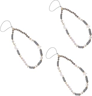 UKCOCO 3Pcs Tiras De Telefone Móvel Fita De Pulso Branca Pulseira Para Telefone Celular Cordão Frisado Pulseira De Telefone Pulseira De Telefone Encantos De Telefone Amuleto Concha Cinza