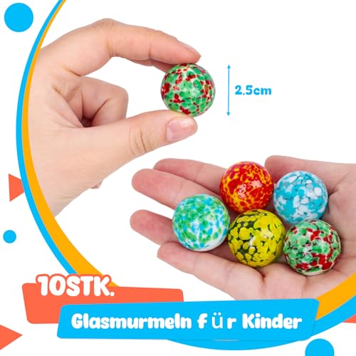 HAKACC 10 Stück Glasmurmeln, 2,5cm Handgefertigte Glasmurmeln Bunt Punktierte Glasmurmeln Für Marmorbahn-Spiel Murmelbahn-Zubehör DIY Und Heimdekoration
