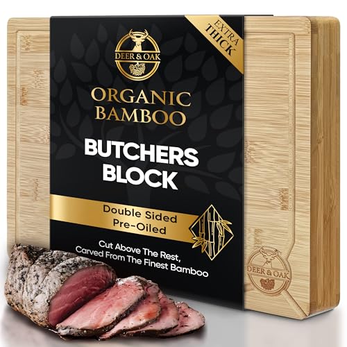 Deer & Oak Premium Bamboo Butchers Block - Extra Large Chopping Board 40 x 30 x 4cm Extra Thick Wooden Cutting Board for Kitchen Heavy Duty Meat Chopping Board