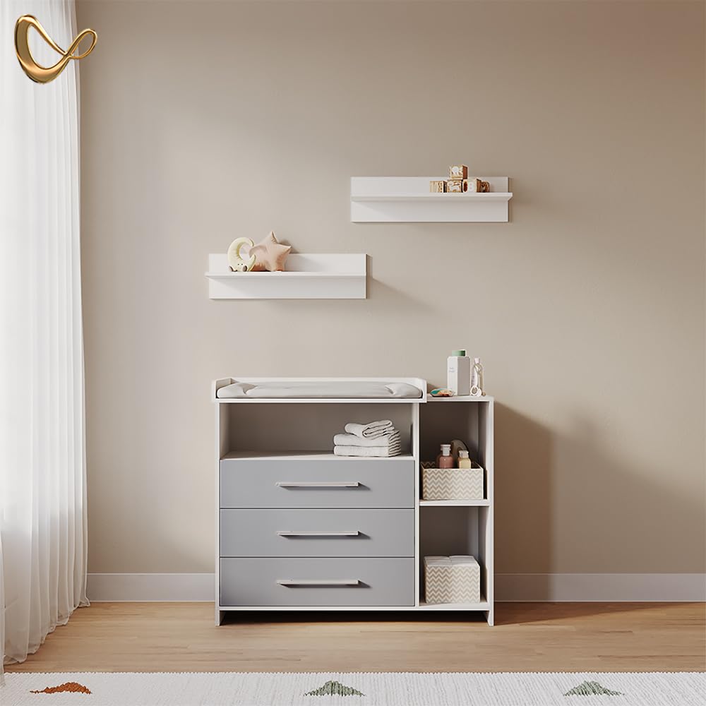 Livinity Commode à Langer Torino, Blanc/Gris, avec tiroirs