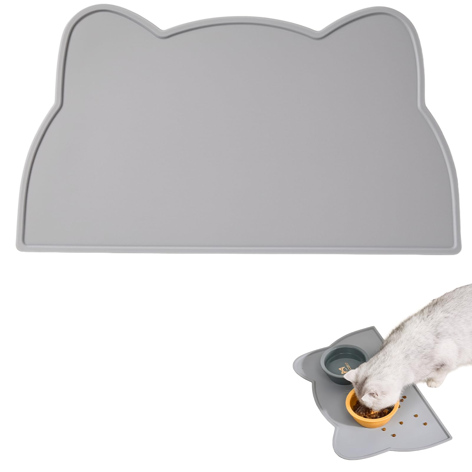 Tappetino per ciotola in silicone di alta qualità, piccolo tappeto ciotola per cani e gatti, per ciotole d'acqua e cibo per animali, lavabile in lavastoviglie, facile da pulire. (Grigio Chiaro)