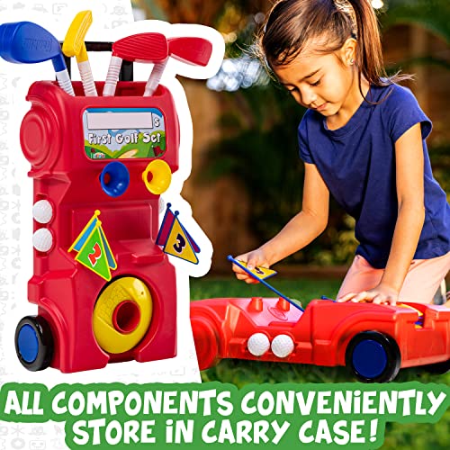 Franklin Sports Kids Toy Golf Set - MyFirst Plastic Golf Clubs + Balls Set for Kids + Toddlers - Mini Toy Righty + Lefty Golf Club Set - Includes Carry Case, (4) Balls + (4) Holes, Red - Image 10