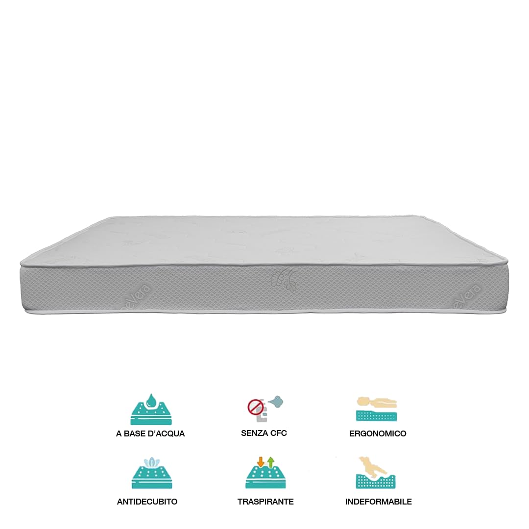 Materasso Memory Foam 25 cm/30 cm con Rivestimento Aloe Vera – Ortopedico, Ipoallergenico, Antibatterico,Ergonomico per Sonno Profondo e Rilassante (Altezza 25 cm, Piazza e Mezza 120 x 190 cm)