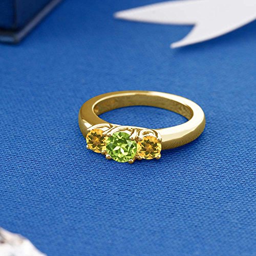 Gem Stone King 18K Yellow Gold Plated Silver Wedding Jewelry Bridal Ring 1.02 Ct Round Green Peridot Yellow Citrine4
