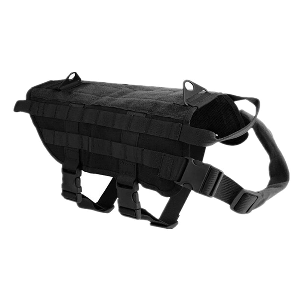 Chickwin Tactical Dog Harness Vest Military Molle Adjustable Working Training Vest with Handle, No Pull Front Leash Clip D-ring for Medium Large Dogs Walking Hunting (black,S)