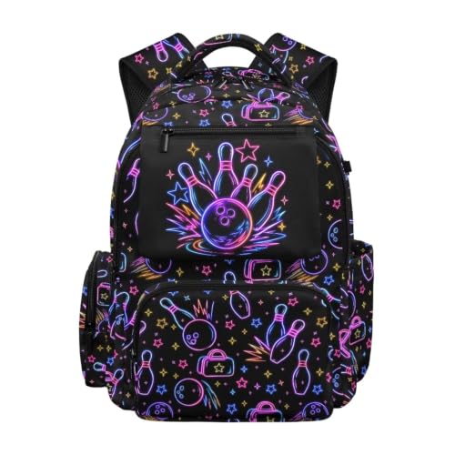 JoyLamoria Neon Bowling Cool Design Kids Backpack for Boys and Girls Elementary Primary School Bags Childs Bookbags Lightweight 17 Inch