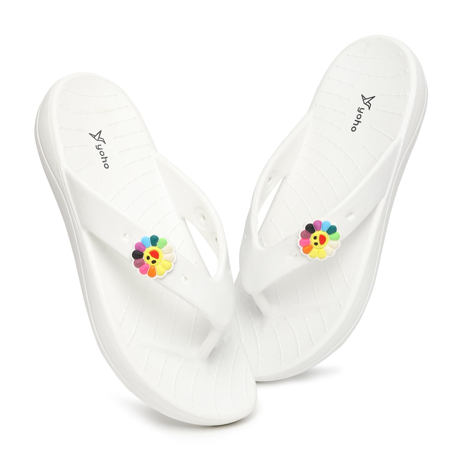 YOHO Women Slippers Drizzle Nova, Soft and Lightweight Flipflop Footwear for Woman with Charms, Home Wear Bathroom Chappal for ladies | White - UK 4