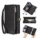 LOXO CASE Handyhülle für Samsung Galaxy S22/S22 Plus/S22 Ultra, 【2in1 Abnehmbarer Geldbeutel, Mutil-Funktion】 Reißverschluss Magnet Hülle PU Leder Etui Flip Cover mit Trageband,Black,S22