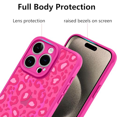Image of KANGHAR Case for iPhone 15 Pro Hot Pink Leopard Printed Pattern | Cute Cheetah [Compatible with Magsafe] Protective Magnetic Case for Girls Women 6.1 inch