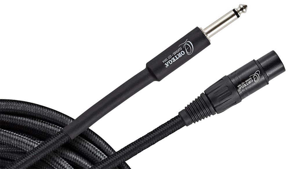 Ortega Guitars Economy Series Jack - Microphone Cable - XLR Female - Length 6 m - Straight and XLR - Nylon, Black (OECM-20JX)