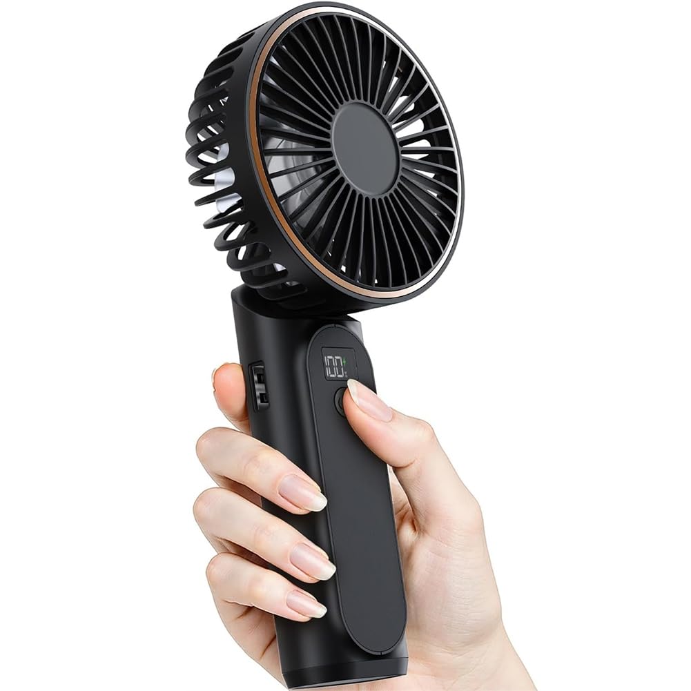 Hndhbfgrt 4000mAh, 180° Adjustable, USB Rechargeable Foldable Fan Display Electricity in Time