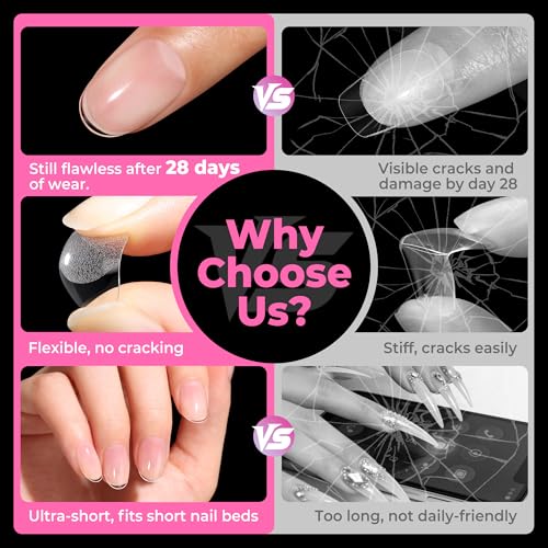 Image of UNA GELLA Extra Short Oval Nail Tips, Pre-Etched Round Clear Fake Nails 216pcs Soft Gel Acrylic Nail Tips Full Cover False Ultra Short Gel Nail Tip for Beginners Nail Salon Extensions 12 Sizes