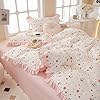 Kawaii Strawberry Duvet Cover Twin XL Girls Princess Pink Lace Duvet Cover 100% Cotton Cute Ruffle Bedding Set Twin XL Romantic Strawberry Print Ruffled Comforter Cover with Zipper Closure #5