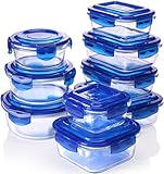 Glass Food Storage Container Set - Blue - 18 pcs set (9 containers and 9 lids) - Reusable - Multipurpose Use for Home Kitchen or Restaurant - BPA free - by Utopia Kitchen